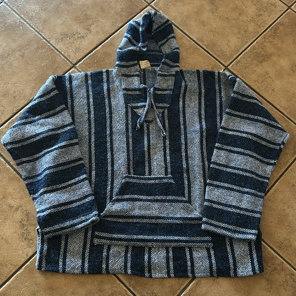 Mexican Hooded Rug Sweater | Blue XL Drug Rug | Hippie Fall | Oversized Hoodie - Picture 8 of 8